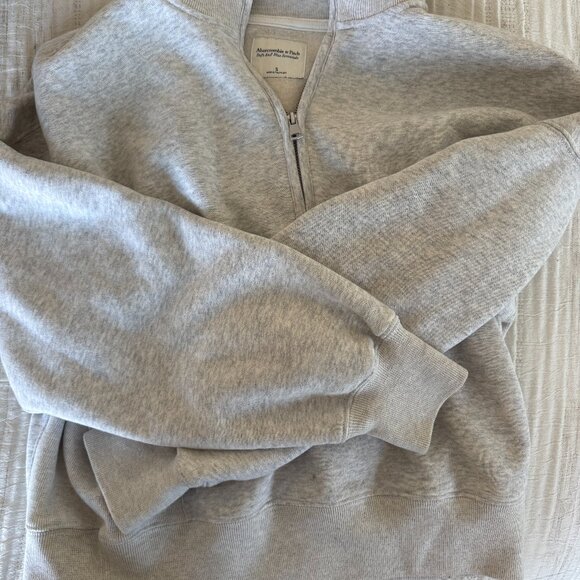 Abercrombie & Fitch Essential Sunday Half-Zip Light Grey Size Small - Picture 3 of 8